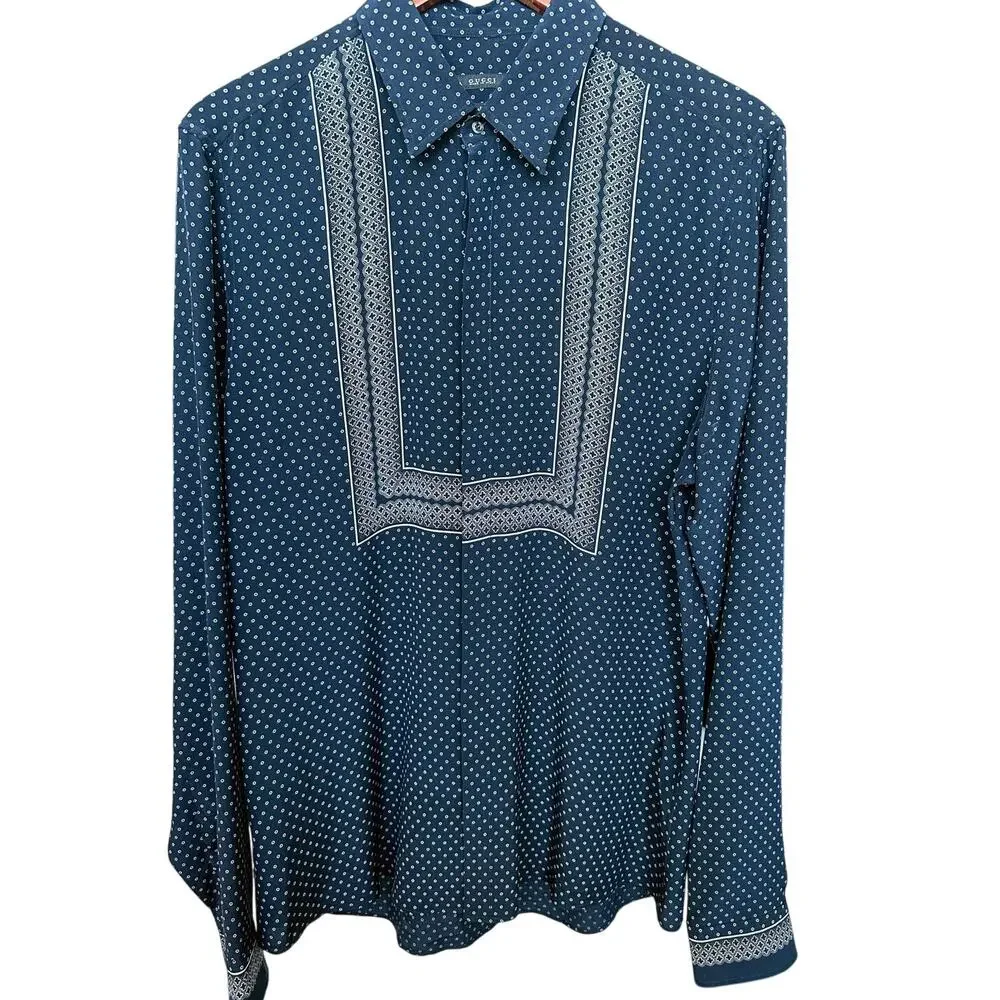 Gucci Resort 2014 Tile Pattern Silk Twill Shirt Slim fit  41 / 16  Made in Italy